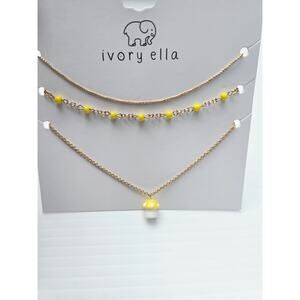 💘 Pick 3 For $15 Ivory Ella Gol Yellow Beaded Mushroom Nexklace Set New